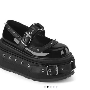 Demonia Black Platform Mary Jane Shoes with Spikes